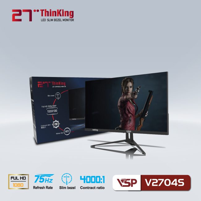 Màn hình phẳng 27inch LED tràn viền Slim Bezel VSP V2704S (VA FHD 75Hz, HDMI+VGA) - Hàng chính hãng TECH VISION phân phối