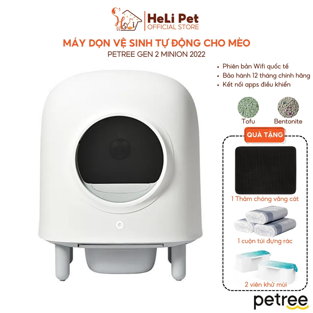 Máy Vệ Sinh Cho Mèo Tự Động PETREE 2 WIFI Bản Quốc Tế Có App Dùng Được Tất Cả Các Loại Cát Vệ Sinh Đất Sét, Cát Tofu, Cát Thủy Tinh- HeLiPet