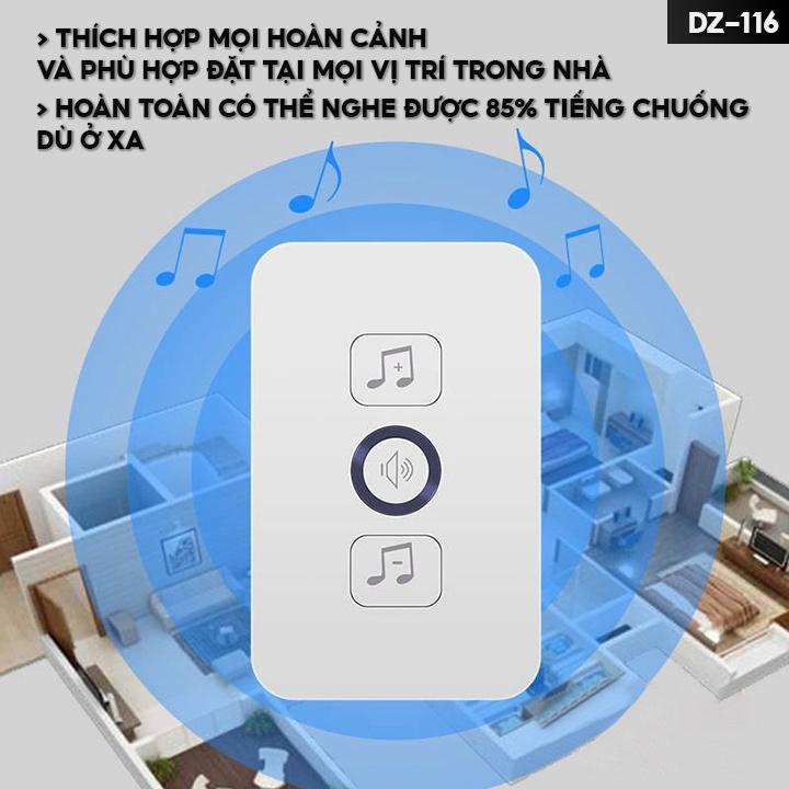 Chuông Cửa Không Dây Loại Tốt 1 Cặp Chuông Và Phím Bấm Khoảng Cách Kết Nối Lên Đến 50 Mét DZ-116 DZ-116