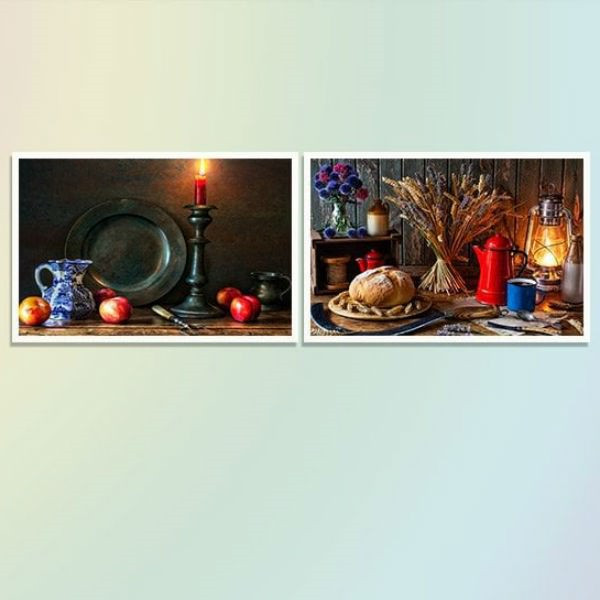 Bộ 2 Tranh Canvas Viền Composite "Bánh Mì Và Hoa Quả" W494
