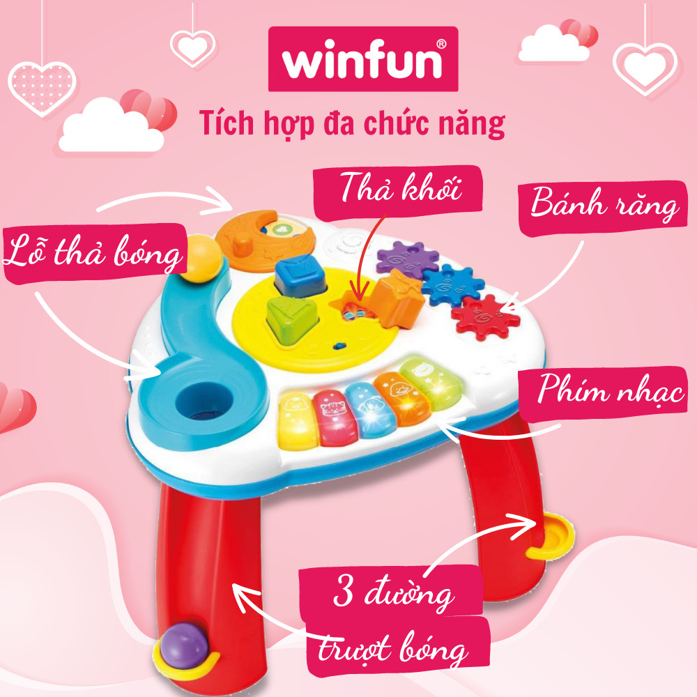 Đồ chơi Bàn nhạc tập đứng cho bé kiêm đập bóng vui nhộn, thả hình khối luyện tư duy có đèn nhạc Winfun 0812