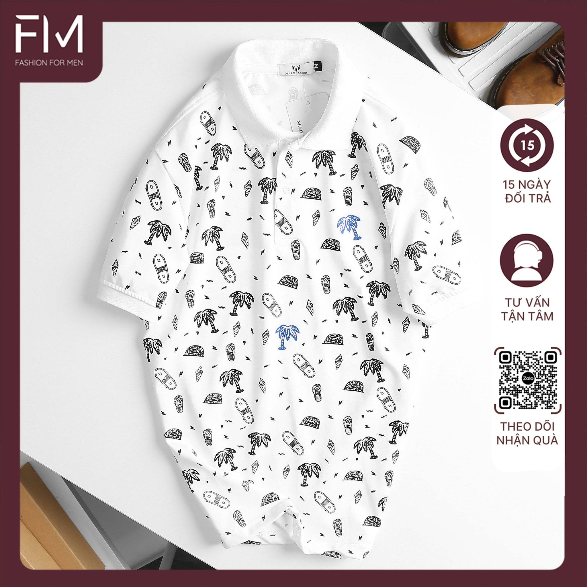 Áo polo nam, áo thun nam cổ bẻ Vacation họa tiết trẻ trung, thời trang, năng động - FORMEN SHOP- FMPS180