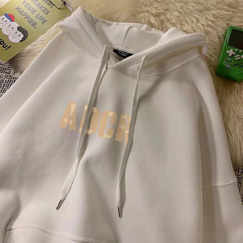 Áo Hoodie Nhung Cổ Tròn Dài Tay Dáng Rộng In Chữ Phong Cách Hip hop Mỹ Thời Trang Thu Đông Dành Cho Nam M-8XL