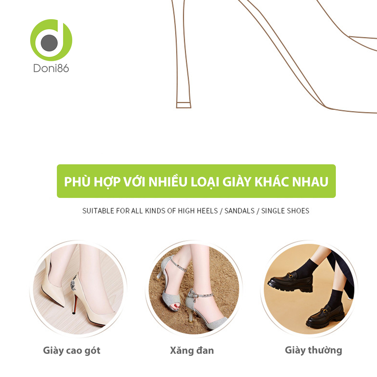2 cặp lót giày bảo vệ gót sau, có hạt silicone tăng độ bám, bảo bệ giót chân, chống trầy, êm chân - Doni - DOPK223