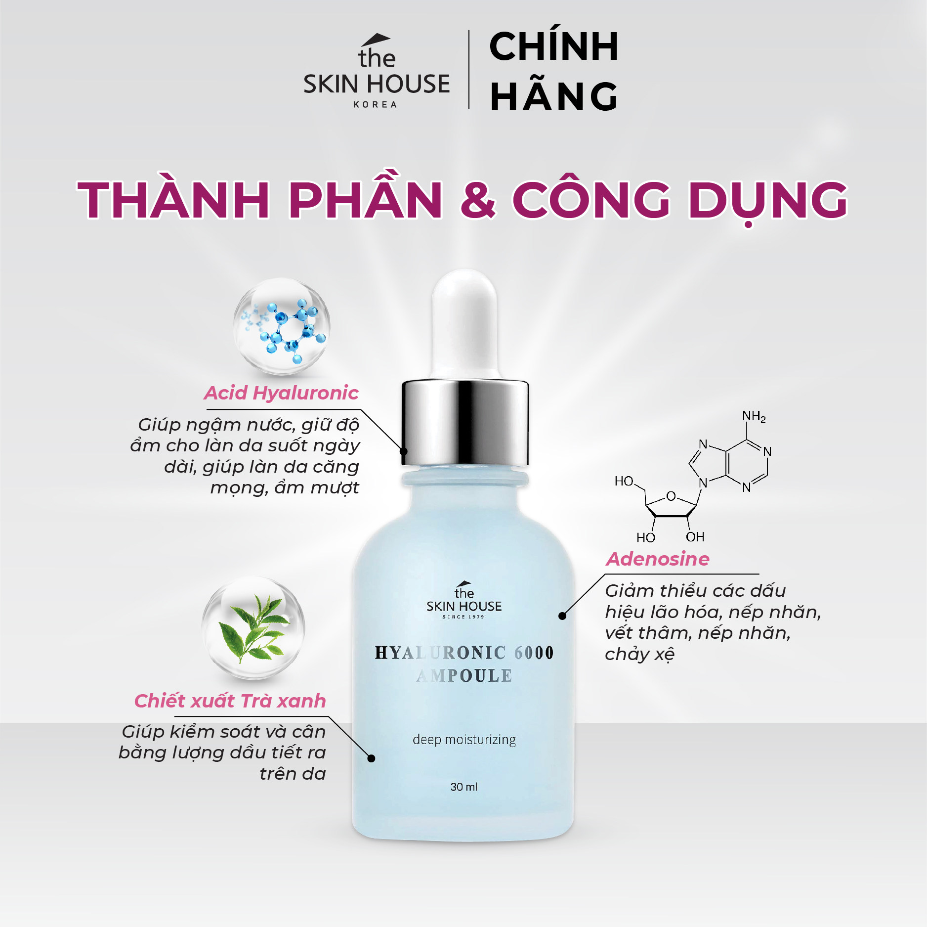 T70 Huyết thanh Hyaluronic Acid siêu cấp ẩm - HYALURONIC 6000 AMPOULE 30ml