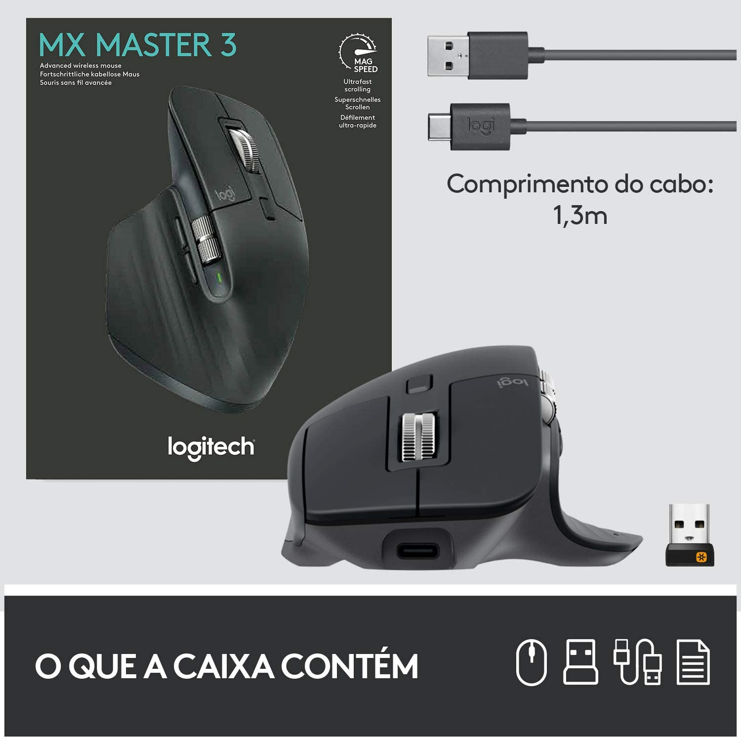 Chuột không dây Bluetooth Logitech MX Master 3 - form to, kết nối 3 thiết bị, cuộn siêu nhanh, sạc nhanh USB-C, có bản cho Mac - Hàng chính hãng