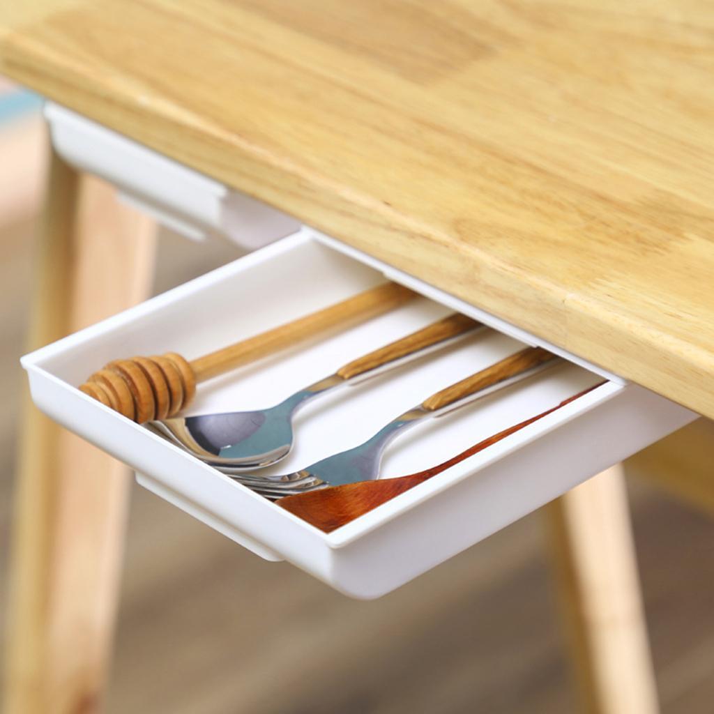 Slide Out Under Desk Drawer Organizer Stand Under-The-Table Drawer White L