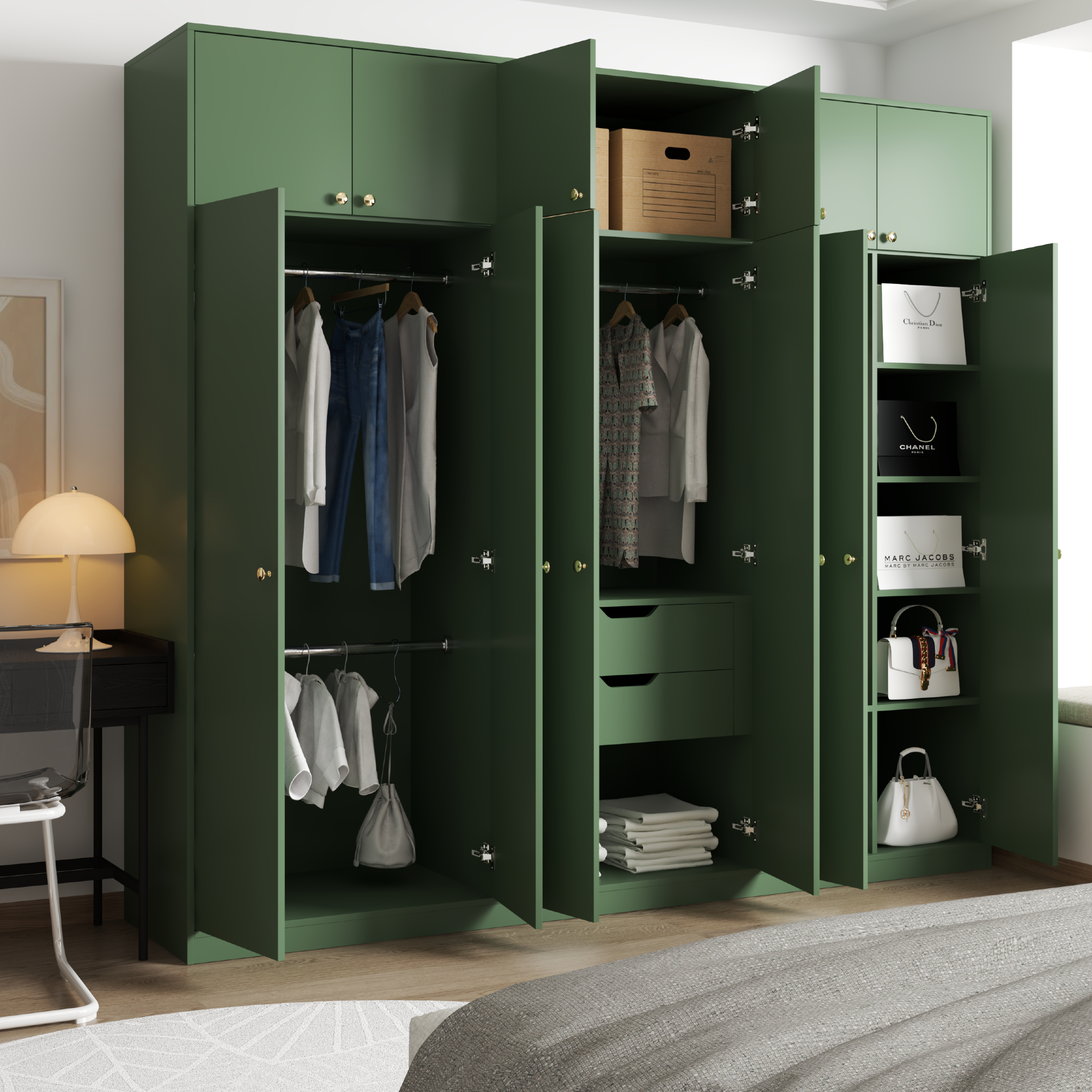 ELEGANT, Tủ quần áo 2m4x2m2 , 240cm x 54cm x 220cm , TCM_044