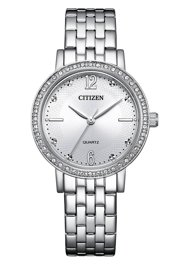 Đồng Hồ Nữ Citizen Pin-Quartz Đính Đá Swarovski Dây Thép Không Gỉ EL3100-55A - Mặt Trắng (31mm)