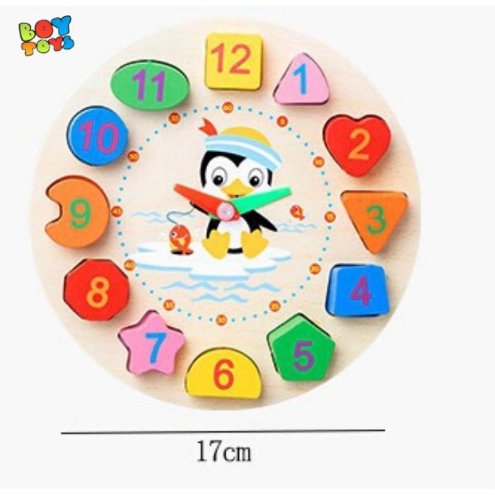 Đồ chơi đồng hồ gỗ kèm xâu hạt hình khối nhiều màu sắc giúp bé phát triển trí tuệ, kỹ năng đầu đời