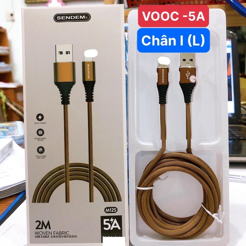 Dây sạc nhanh VOOC SENDEM M12S chân cắm L , dây dù dài 2M hỗ trợ sạc 5A QC 3.0, PD - Hàng chính hãng