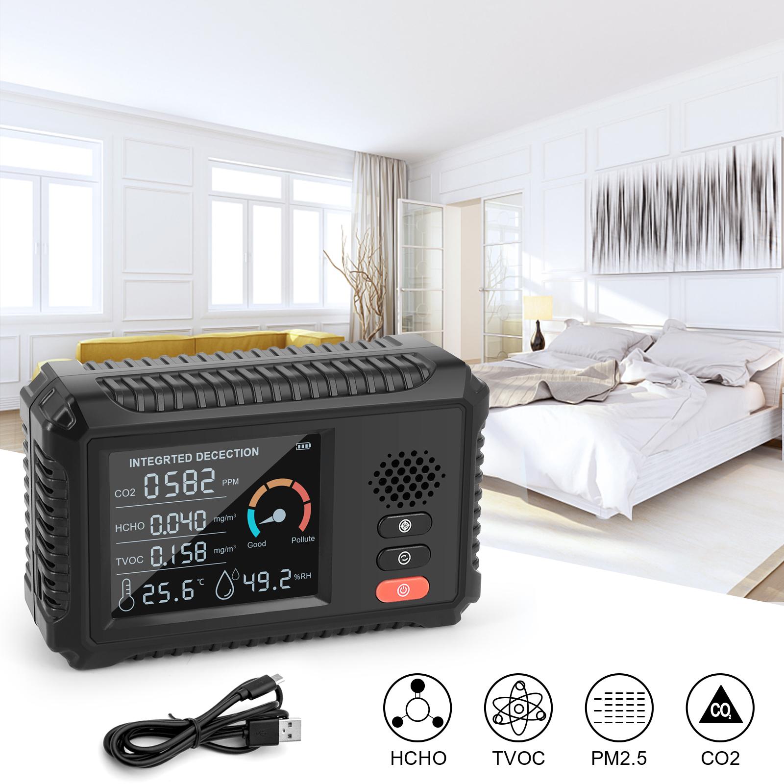 Máy phát hiện TVOC HCHO CO2 LCD kỹ thuật số thông minh đo chất lượng không khí có thể bảo vệ trong nhà, phân tích khí carbon Dioxide