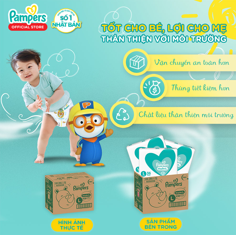 Thùng Tối Ưu Phí Vận Chuyển 3 Gói Tã Quần PAMPERS Giữ Dáng Size L/ XL / XXL, Chống Xệ
