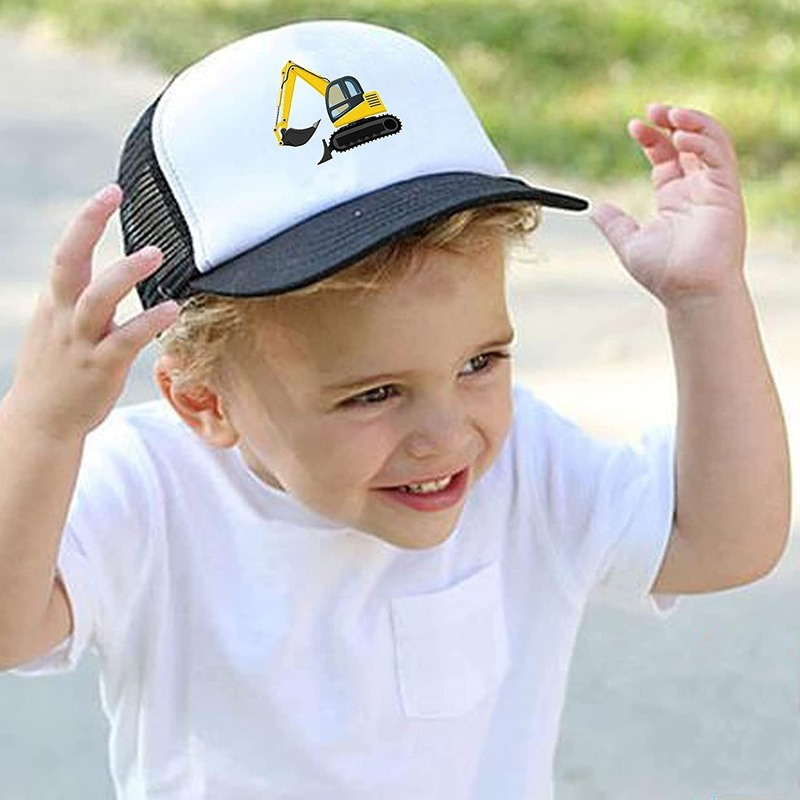 Máy đào Xây dựng của Wisedeal Boys Mat Catchable Hat Thanh niên và trẻ mới biết đi Mesh Snapback Trucker Capback Capback Color: 8 Size: Adjustable