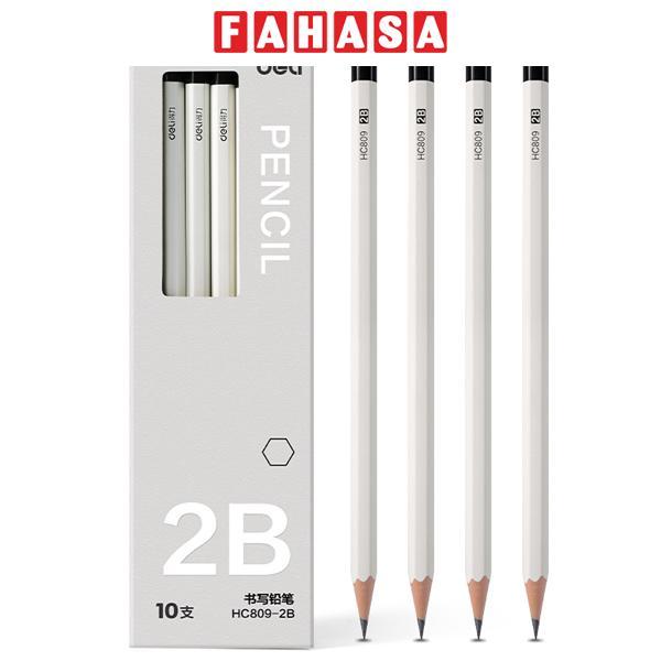 Hộp 10 Bút Chì Lục Giác - Deli HC809-2B - Màu Trắng