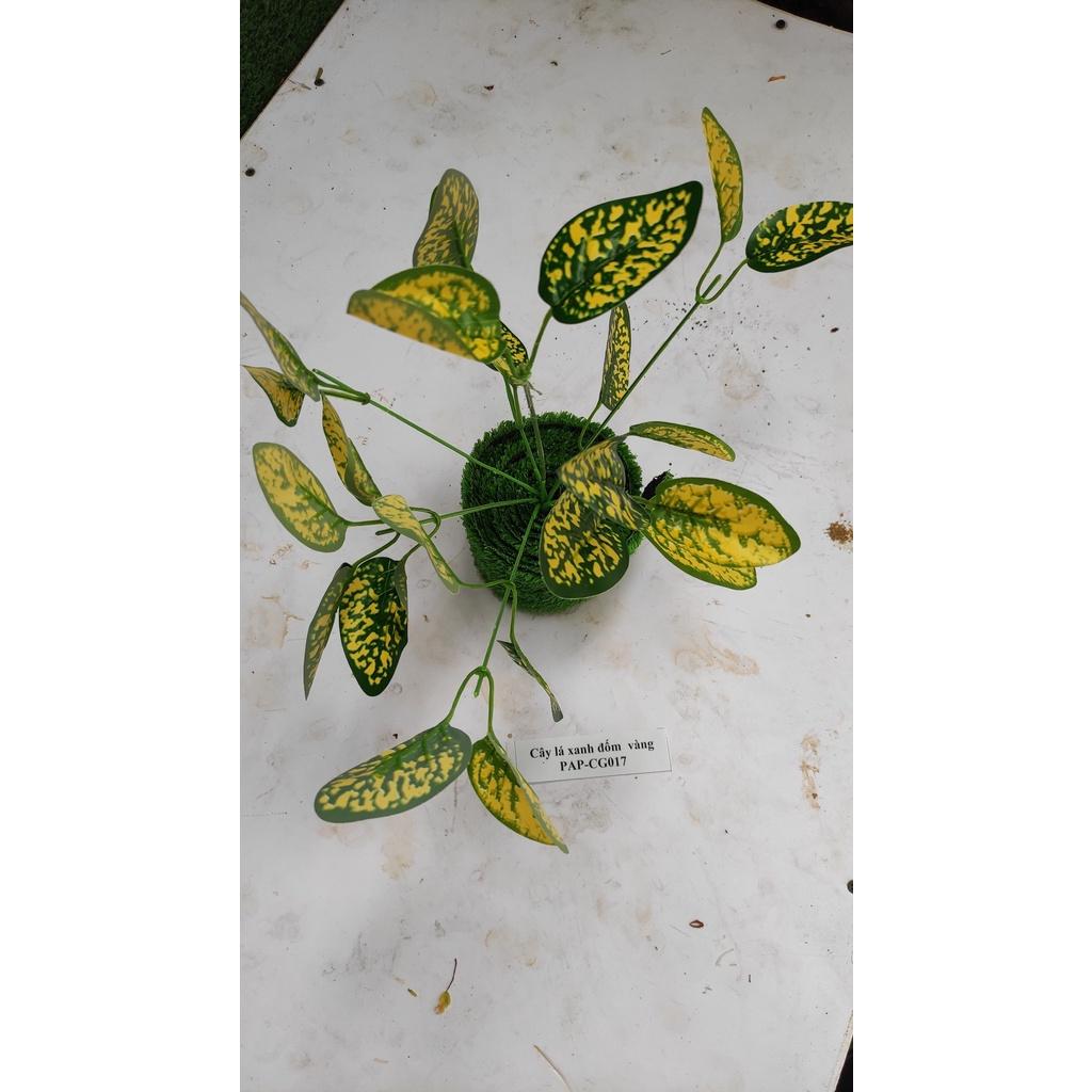 Cây giả lá xanh đốm vàng, cỏ giả trang trí, hoa giả trang trí tiền cảnh, hoa trang trí tết PAP-CG017