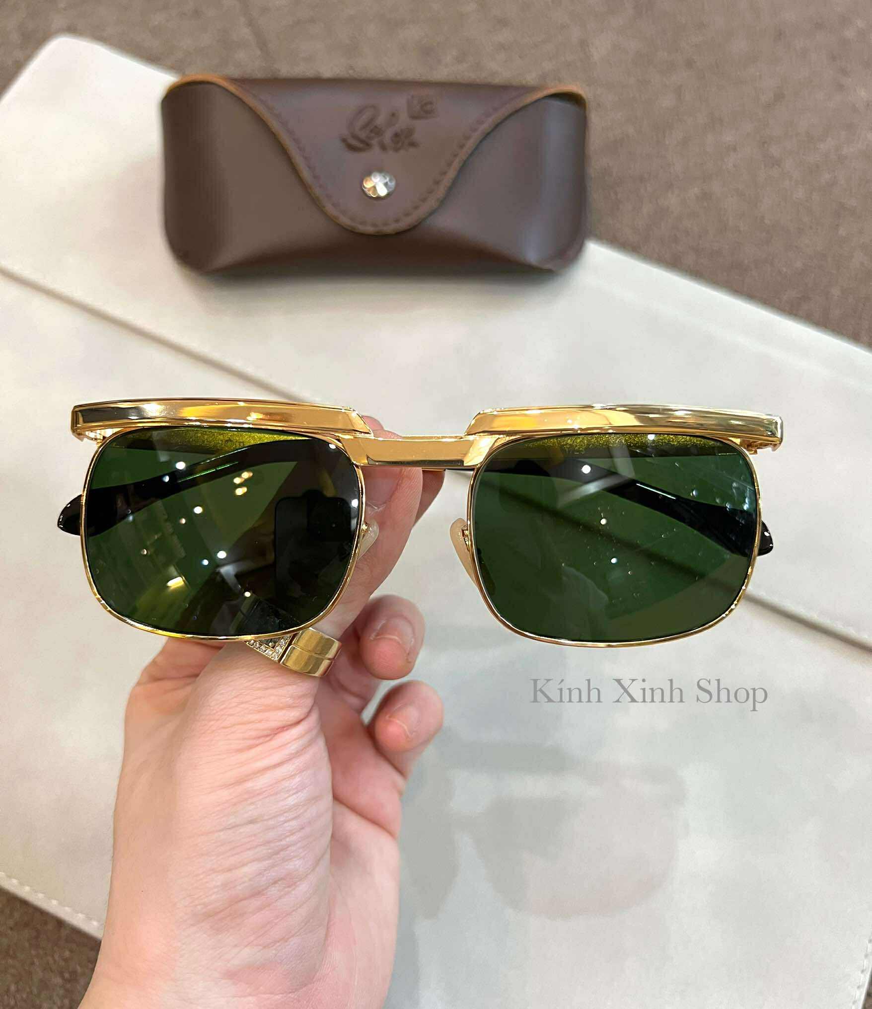 Kính râm chống nắng cao cấp cho nam Solex Mắt thủy tinh gọng Titan mạ vàng 14K