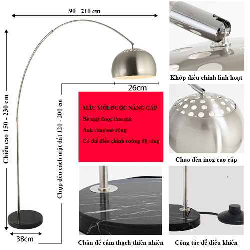 Đèn Cây Đứng dáng cong Trang Trí Phòng Khách Đèn ngủ Kiểu Dáng Bắc Âu Hiện Đại - A41