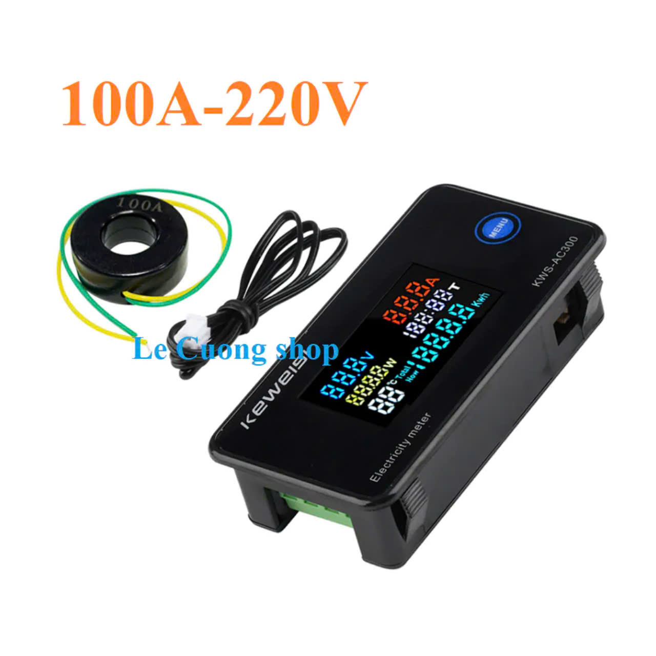 Công Tơ Điện Tử 6 Trong 1 Đo Công Suất, Cường Độ, Điện Áp Xoay Chiều AC 50~300V, 100A/10A Màn Hình Màu Lớn