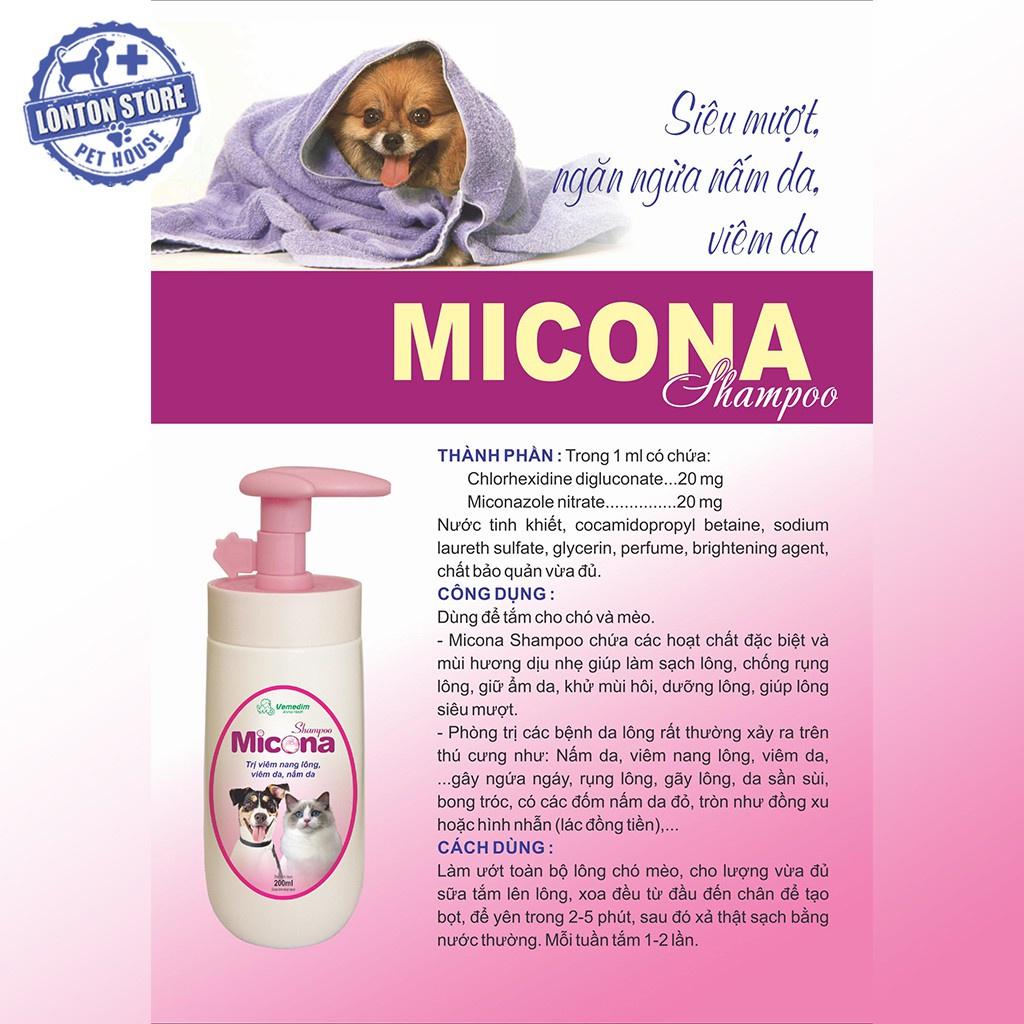 Sữa Tắm Micona - Phòng nấm da, viêm da, viêm nang lông cho chó mèo, 200ml