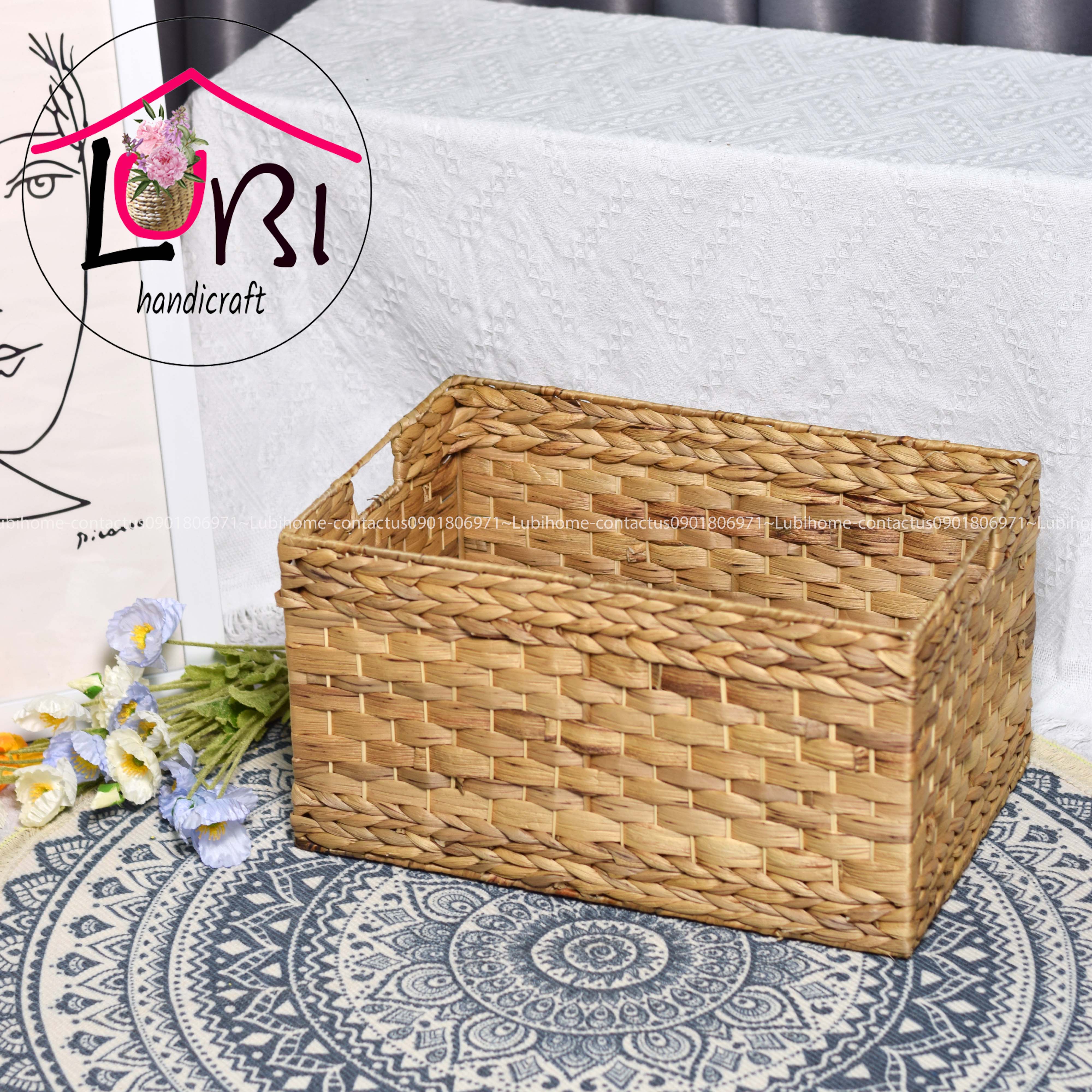 Lubihandicraft - Sọt đựng đồ lục bình hình chữ nhật bộ 3 - đơn giản, xinh xắn
