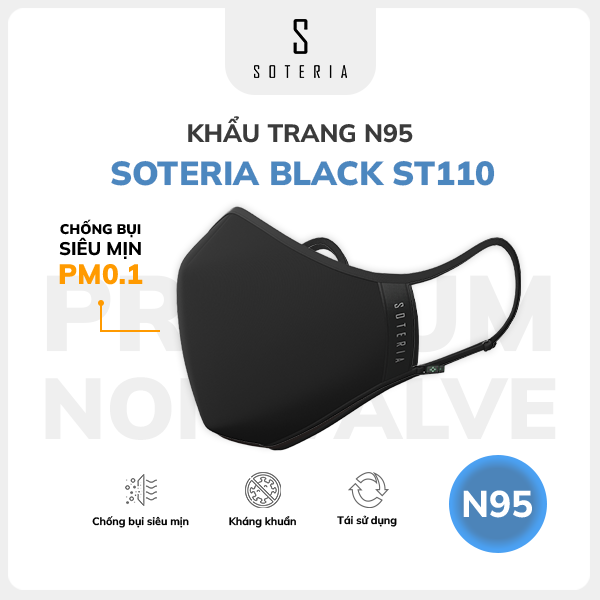 Khẩu trang thời trang Soteria Black ST110 - N95 lọc 99% bụi mịn 0.1 micro