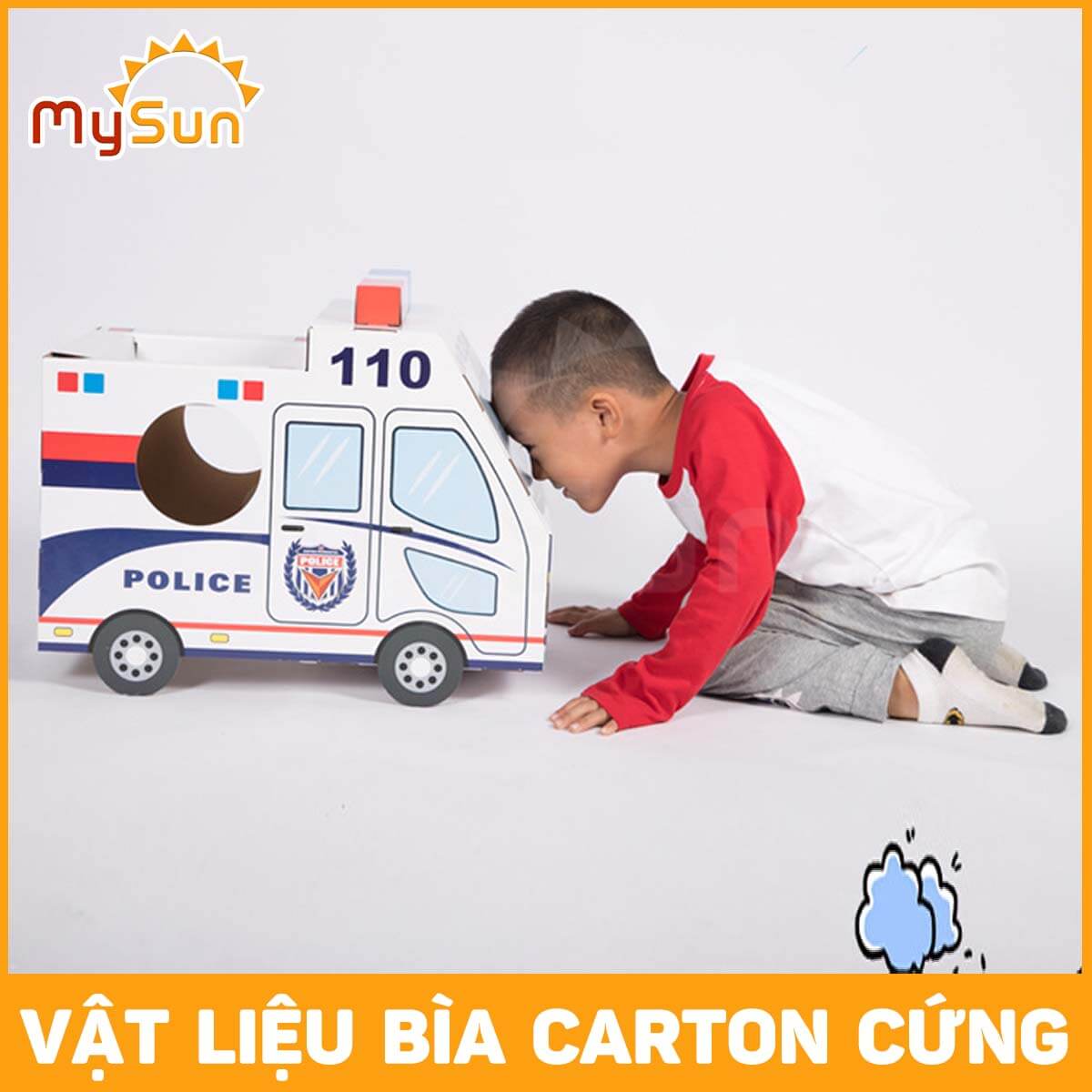 Đồ chơi hóa trang cho bé MySun, tự lắp ghép làm hộp mô hình xe ô tô bằng giấy bìa carton