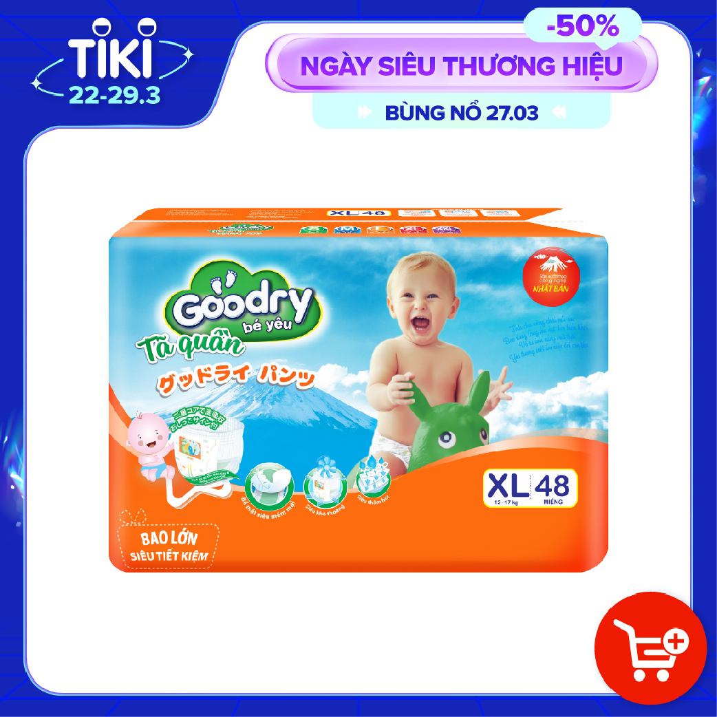 Tã quần Goodry jumbo XL48 công nghệ Nhật Bản thấm hút thật nhanh (48 miếng)