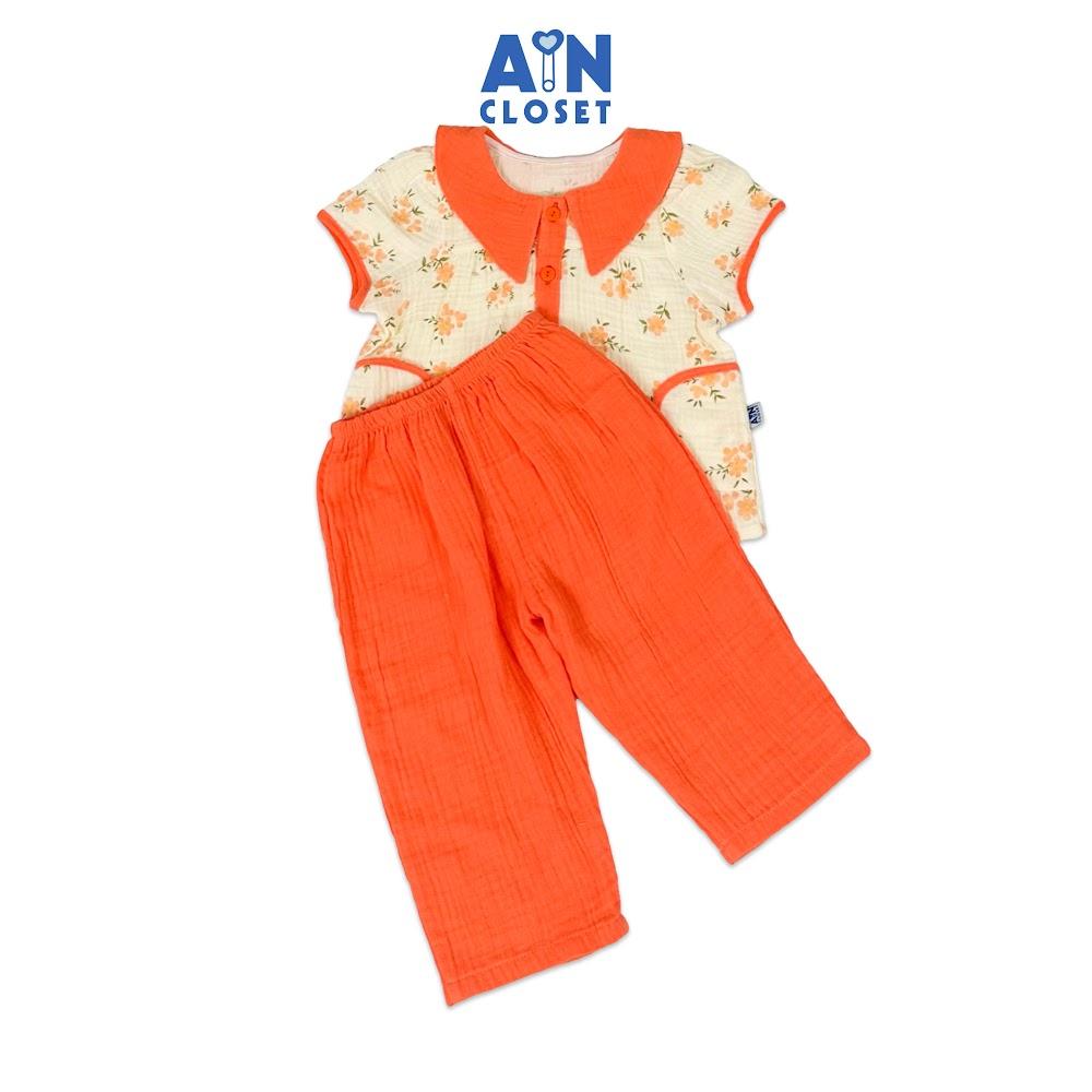 Bộ quần áo Dài tay ngắn bé gái họa tiết Cúc Baby Cam xô muslin - AICDBGD4DEVS - AIN Closet