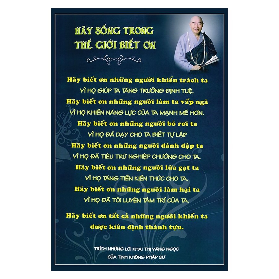 Tranh treo tường trang trí nơi thờ cúng mẫu lời phật dạy Hãy sống trong thế giớ biết ơn, Tranh Phật Giáo Lời Dạy Của Phật 2652
