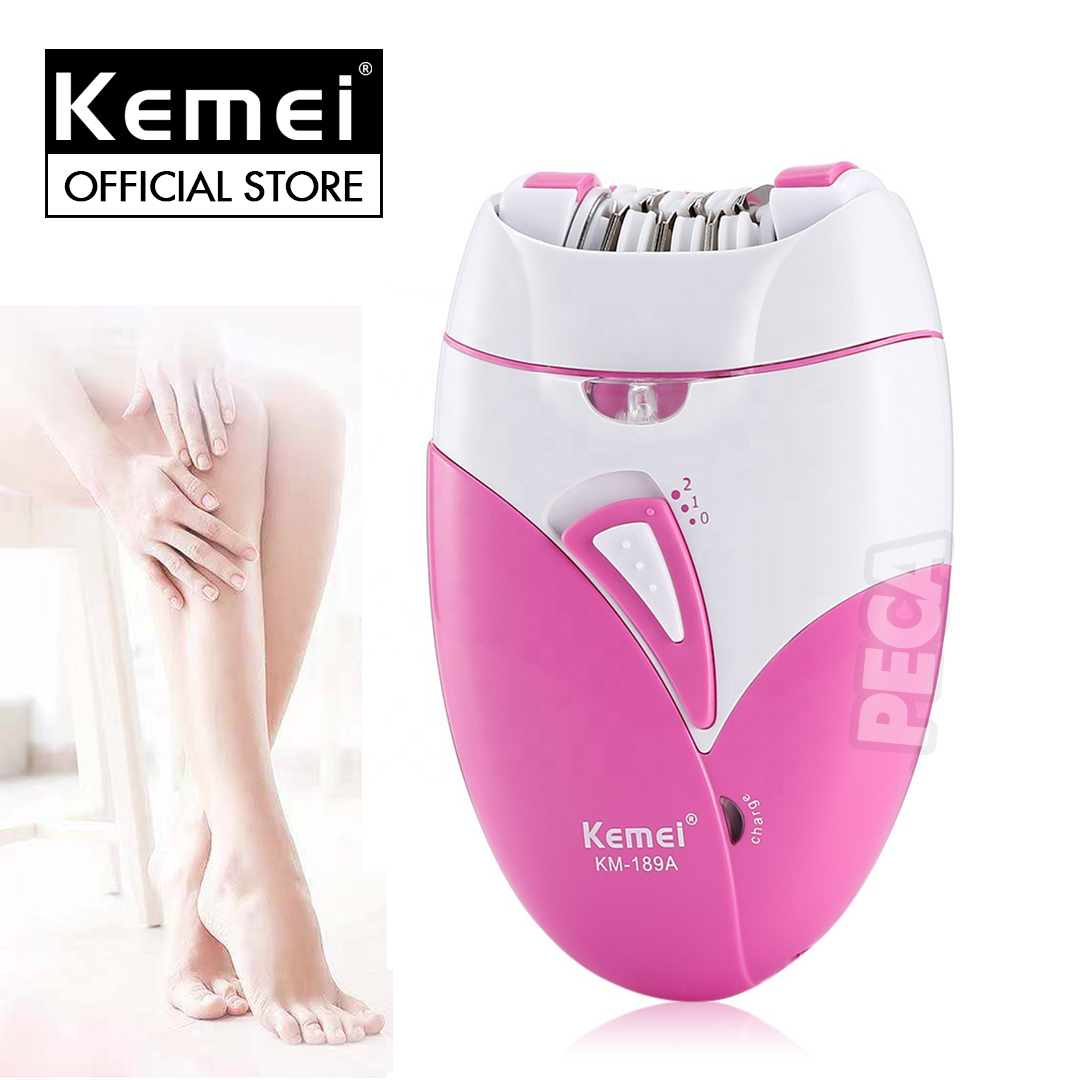 Máy tẩy lông Kemei KM-189A tẩy và nhổ lông toàn thân, cạo lông tay chân, tẩy sạch lông vùng bikini sử dụng pin sạc chuyên nghiệp điều chỉnh 2 mức tốc độ