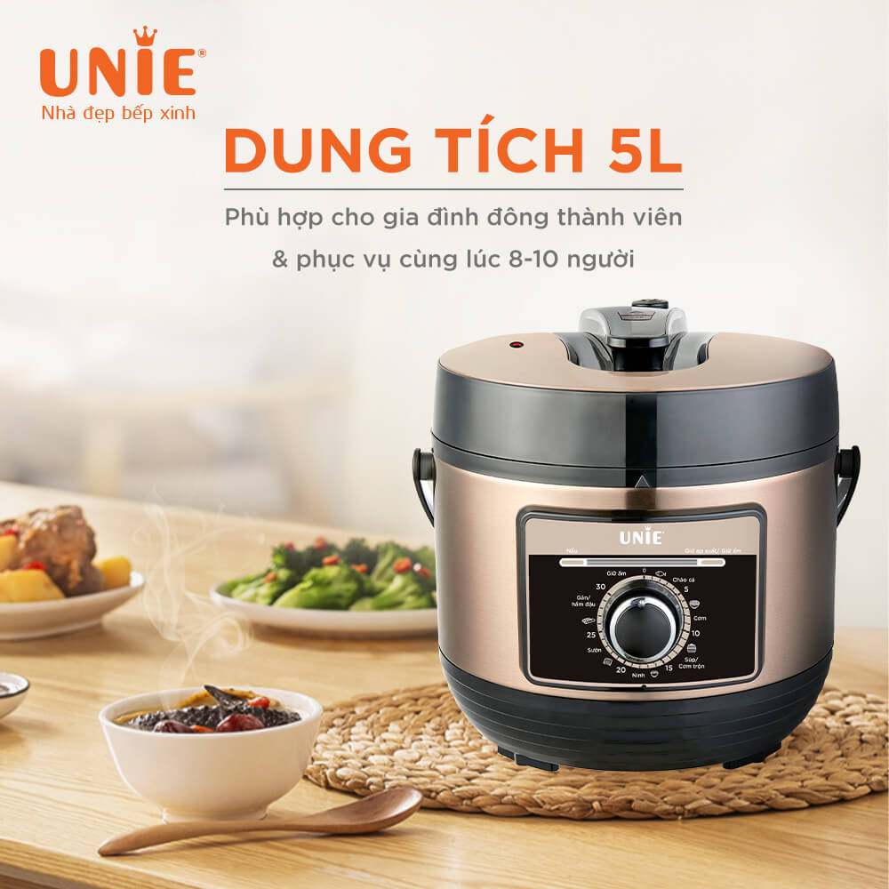 Nồi Áp Suất Điện Đa Năng Cao Cấp UNIE UPC5081Y Tiêu Chuẩn Đức Thiết Kế Sang Trọng Tích Hợp 7 Chức Năng Nấu Công Suất 900 W - Hàng Chính Hãng