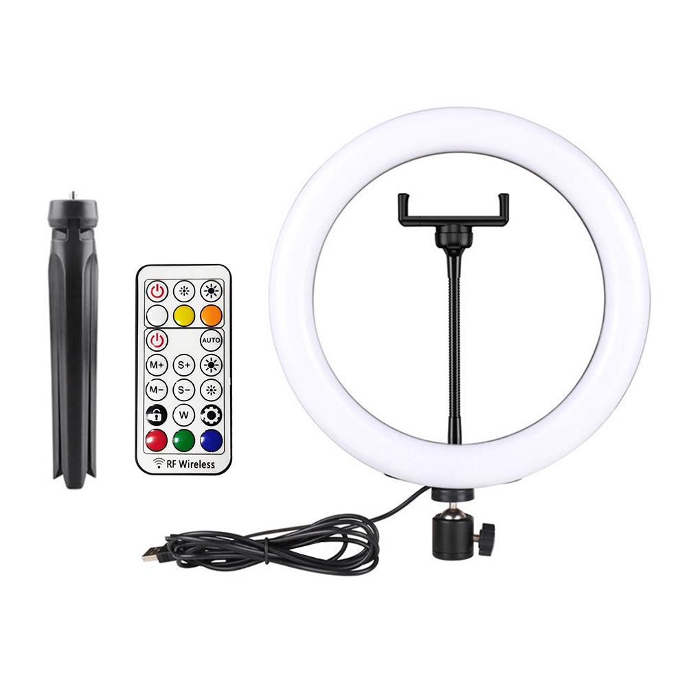 10inch/26cm RGB Ring Light LED Fill-in Light Dimmable 3500K-6500K USB Powered with Ballhead Adapter Phone Holder 55cm
