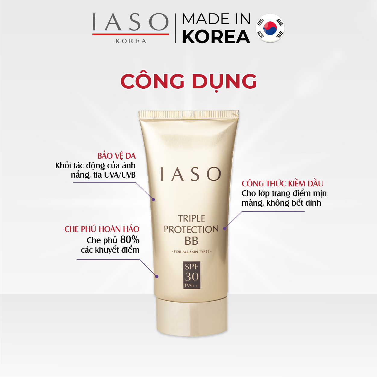 I30 Kem lót trang điểm 3 tác dụng IASO Triple Protection Base Spf30 Pa++ 60g