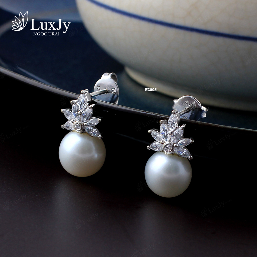Bông Tai Nữ Ngọc Trai LuxJy Jewelry E3005 - Trắng