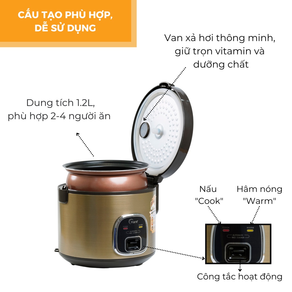 Nồi cơm điện HR-RC -hàng chính hãng thương hiệu Hare - bảo hành 12 tháng