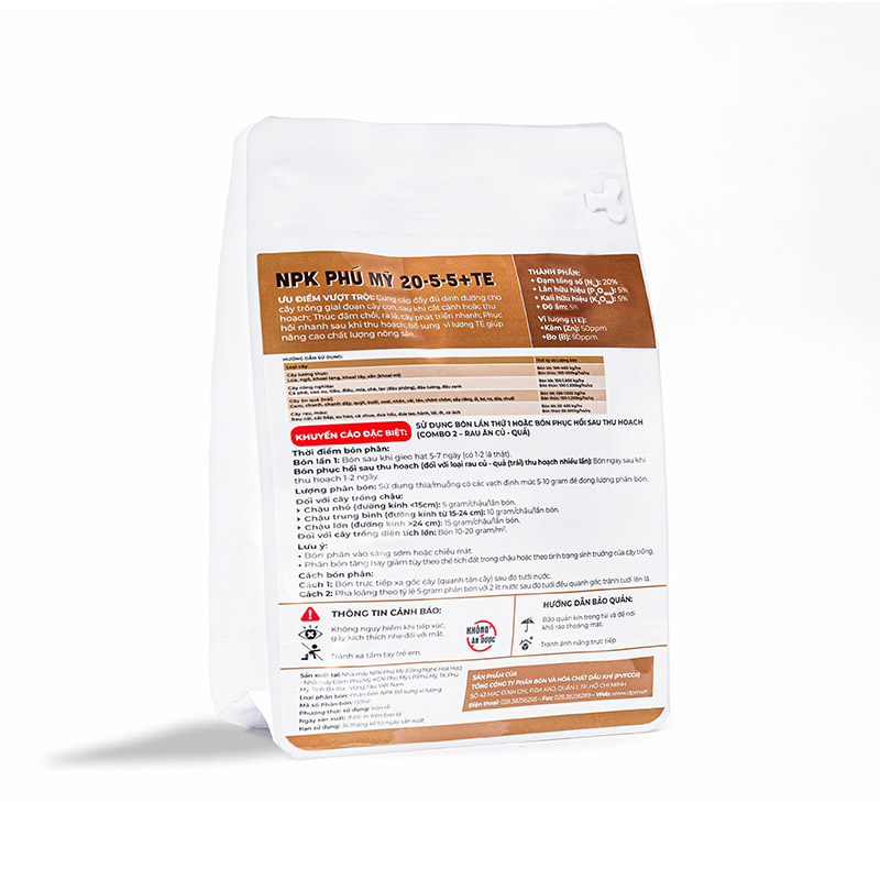 Phân bón NPK Phú Mỹ 20-5-5+TE dùng cho Rau Ăn Củ Quả