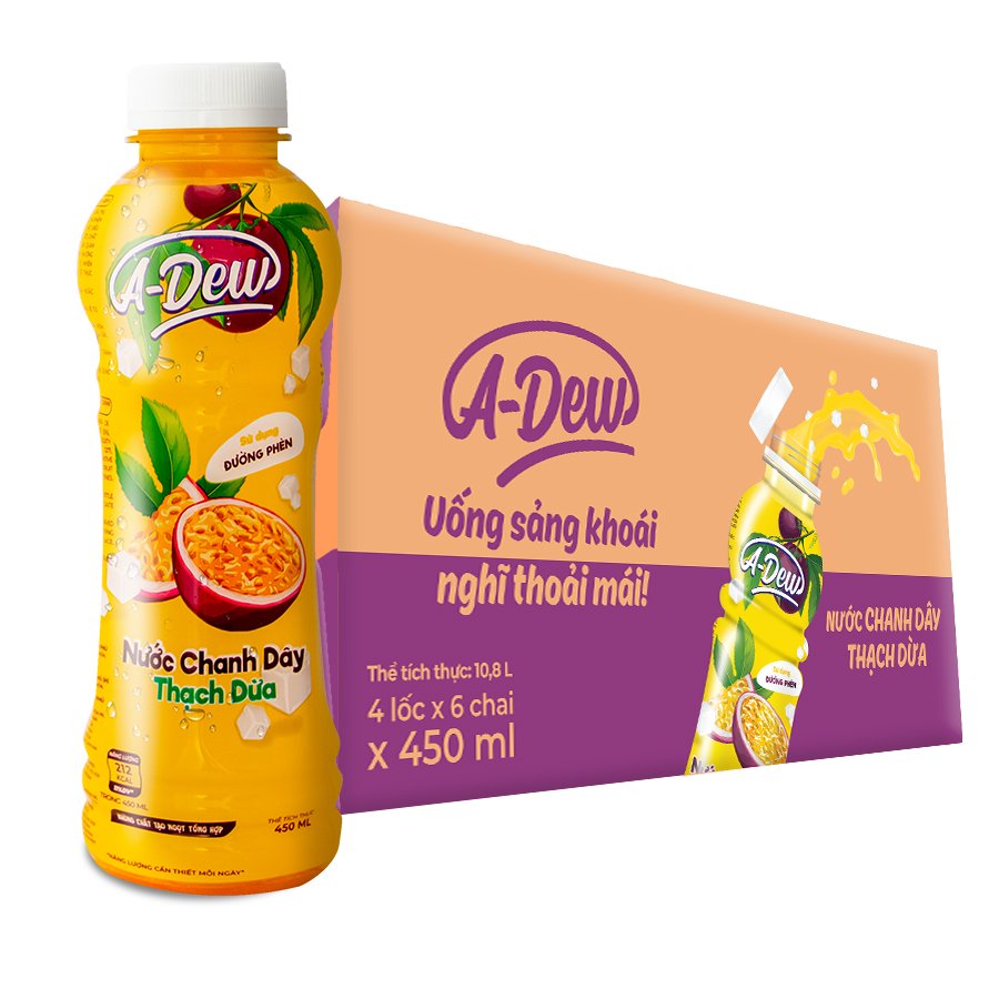 Nước Chanh Dây Thạch Dừa A Dew Chai 450ml - Thùng 24 Chai