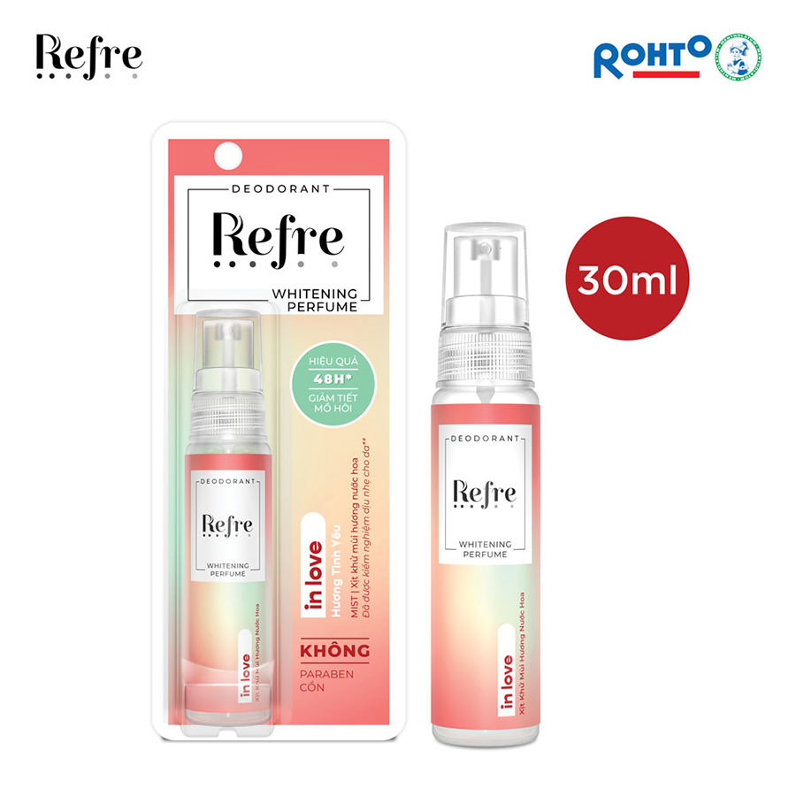 Xịt Khử Mùi Dưỡng Trắng Hương Nước Hoa Refre Whitening Perfume In Love - Hương Tình Yêu 30ml