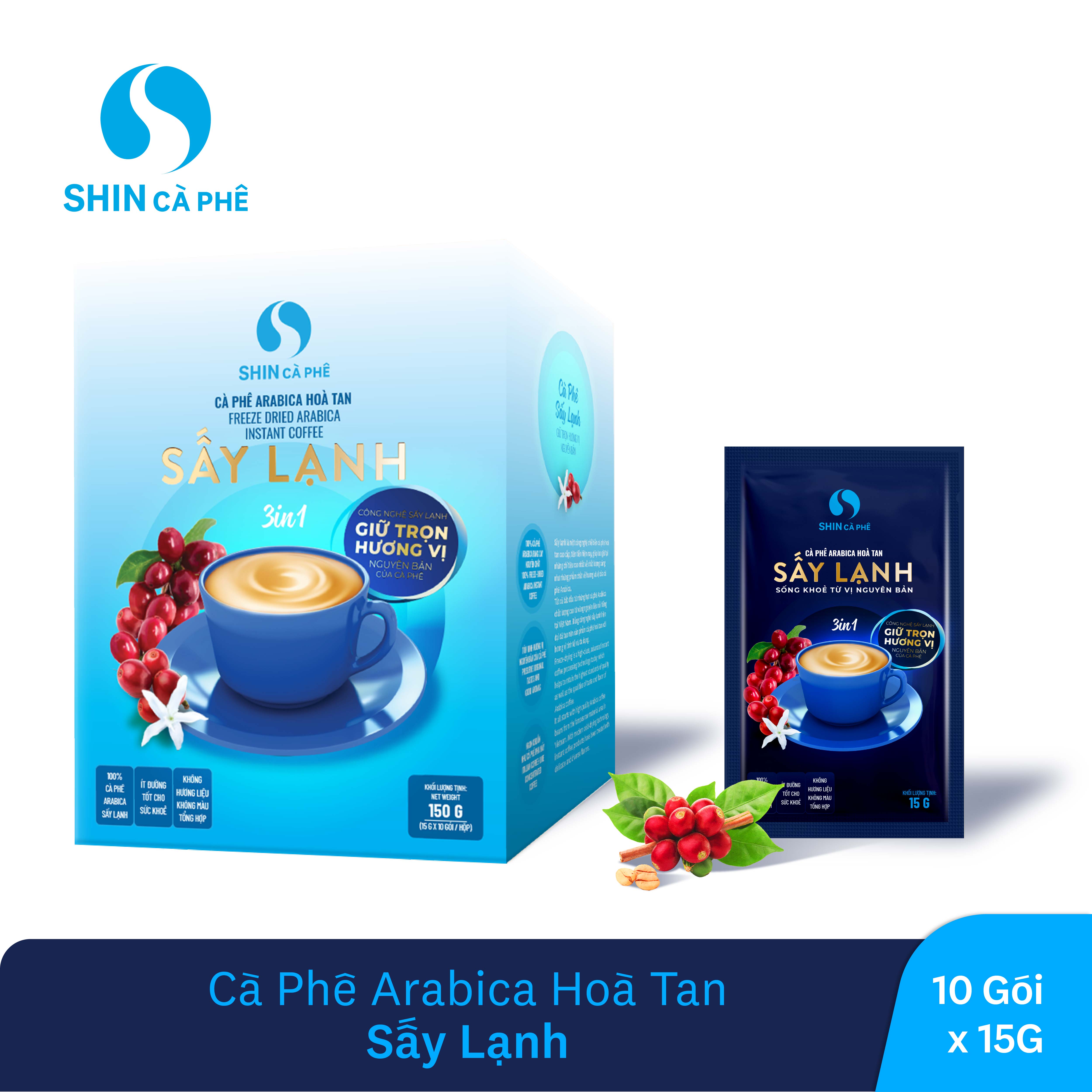 SHIN Cà Phê - Cà Phê Hòa tan Arabica Sấy lạnh 3 in 1