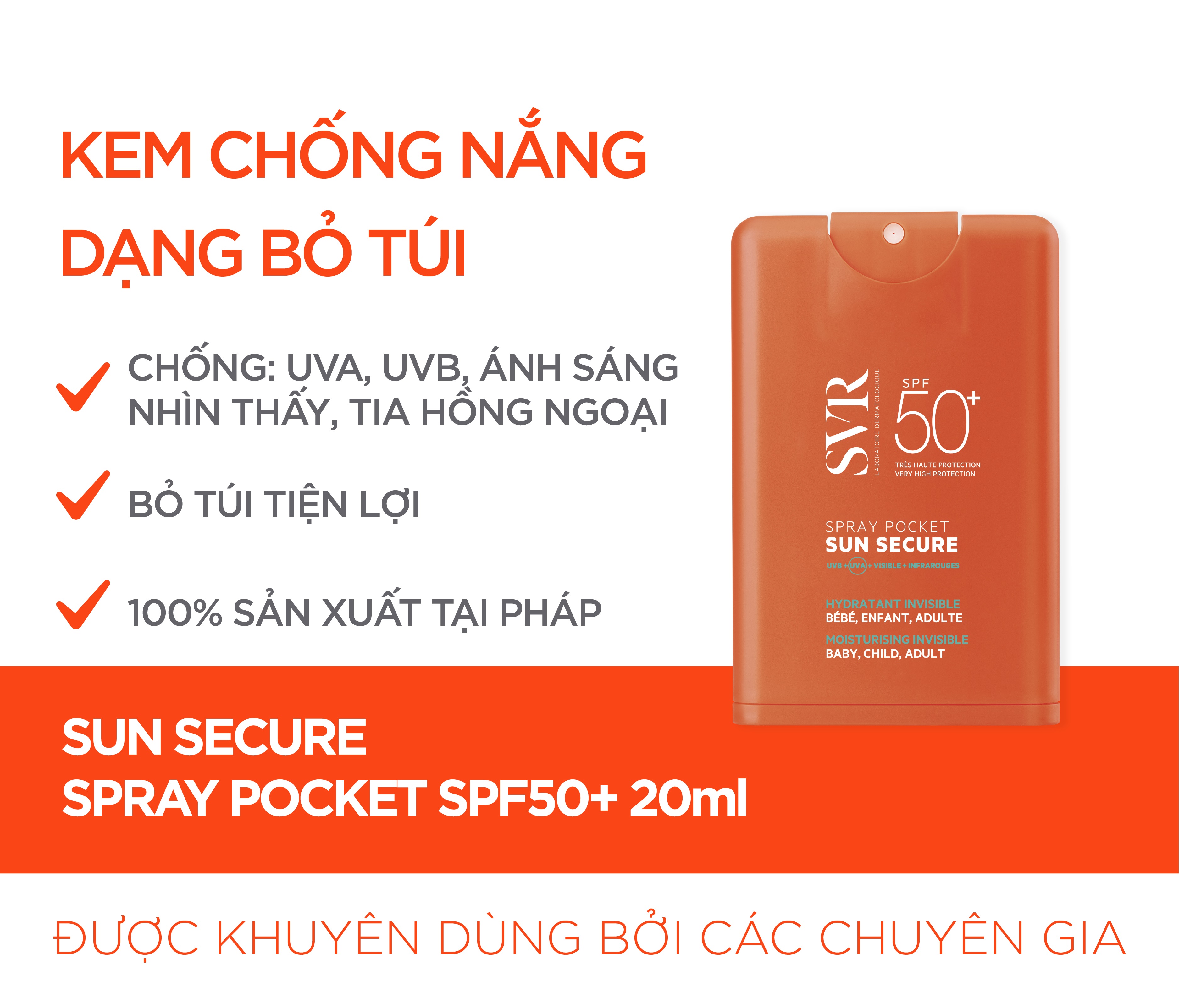 Kem chống nắng SPF50+, dạng bỏ túi, chống nắng cho mọi loại da SUN SECURE Spray Pocket SPF50+ 20ml