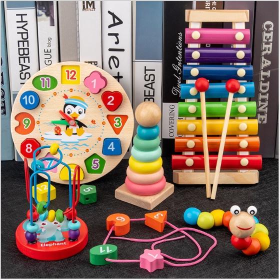 Đồ chơi gỗ thông minh, phát triển trí tuệ cho bé - combo 6 món đồ chơi gỗ montessori kích thích khả năng tập trung bé