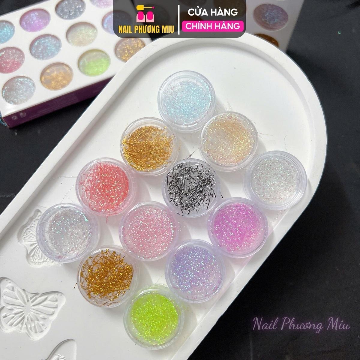 Set Sợi Chỉ Kim Tuyến 12 Ô, Chất Liệu Mịn Đa Dạng Màu Sắc, Dành Cho Thợ Làm Nail, Tạo Hiệu Ứng Sang Trọng Nữ