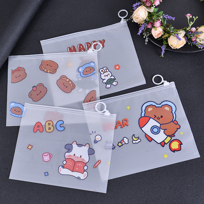 Hộp túi bút trong suốt dễ thương hình cute đáng yêu có khóa túi zip kích thước 21x17cm ngẫu nhiên