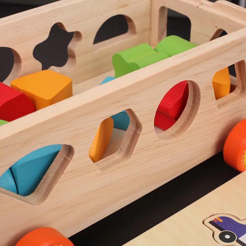 Đồ chơi giáo dục bằng gỗ cho bé từ 1-3 tuổi giúp trẻ nhận biết màu sắc hình khối ,Xe kéo thả hình thả số