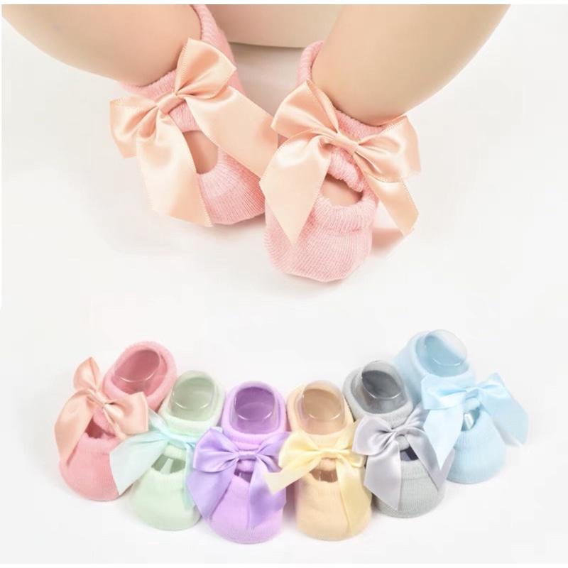 Tất hài đính nơ chống trượt cho bé gái