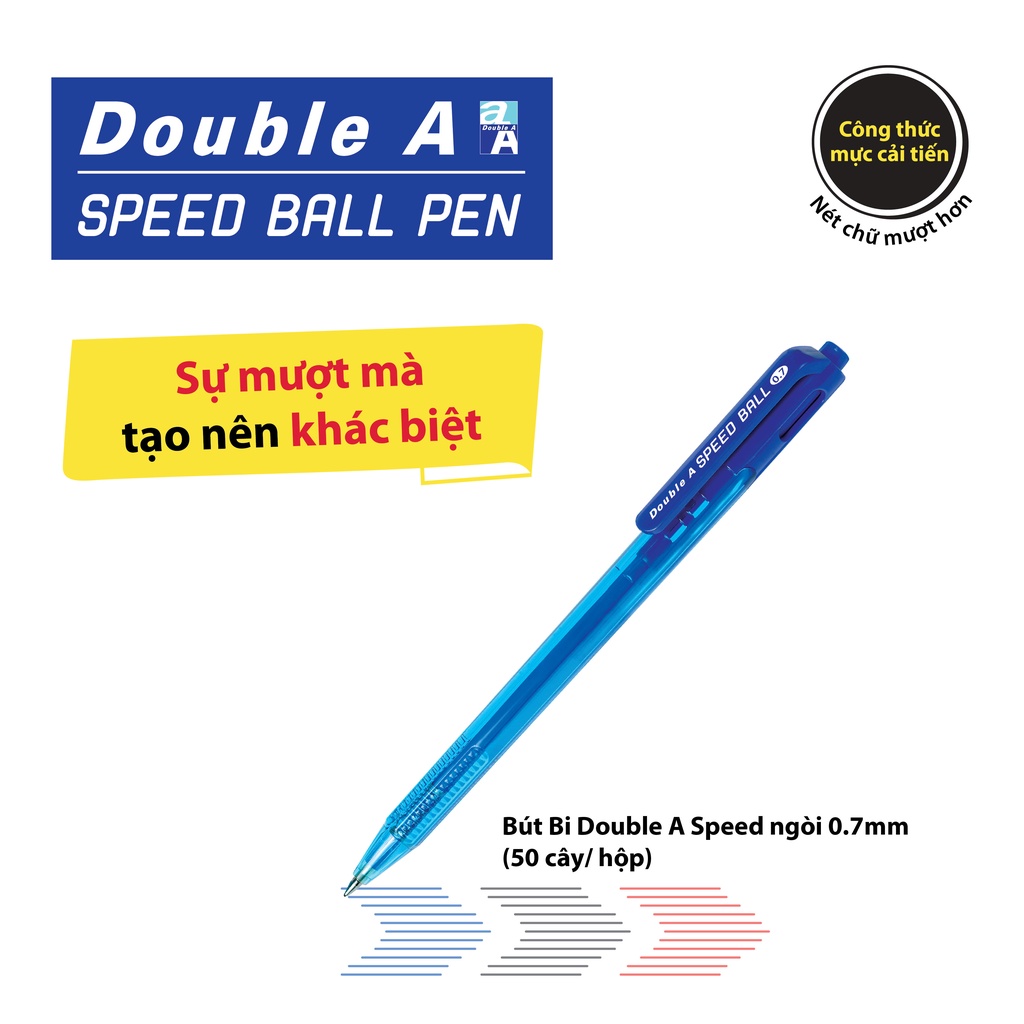 Combo 10 bút bi Double A Speed DBP-307-B21 ngòi 0.7 mm - Mực xanh