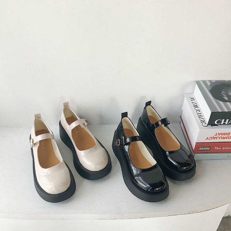 Small leather shoes round head Mary Jane single shoes