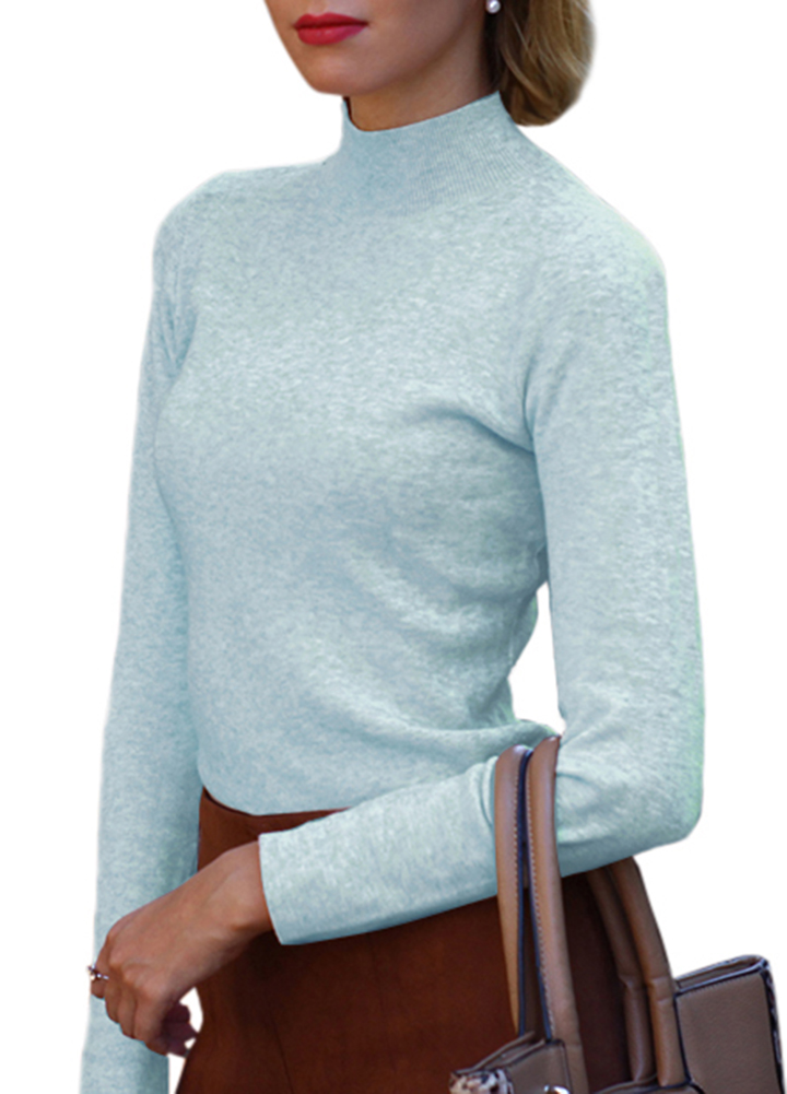 Casual Women Autumn Winter Basic Knitted Sweater Solid Color Turtleneck Pullovers Top Slim Knitwear