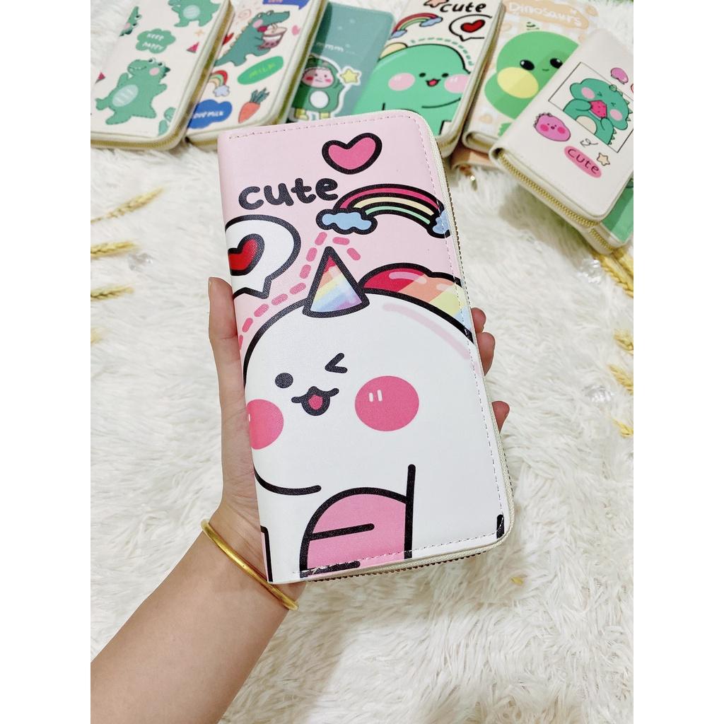 Bóp Ví Cầm Tay Ví Dài Khóa Kéo Nữ Nhiều ngăn Hình Khủng Long Siêu Cute Cho Bạn Gái